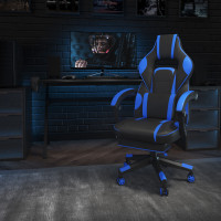 Flash Furniture CH-00288-BL-GG X40 Gaming Chair Racing Ergonomic Computer Chair with Fully Reclining Back/Arms, Slide-Out Footrest, Massaging Lumbar - Black/Blue